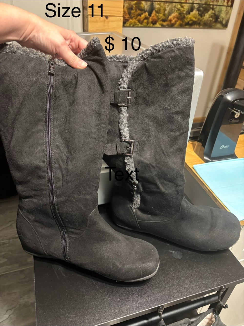 Women’s Faux Suede Knee-High Winter Boots - Black - Size 11